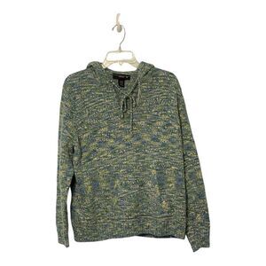 Venezia Blue Green Wool Blend Hooded Sweater Kangaroo Pocket Size 18/20 2X